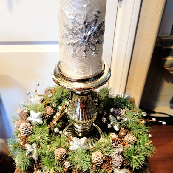 Hand Crafted Other - Christmas Winter Centerpiece Candle Table Arrangement Mercury Glass Wedding